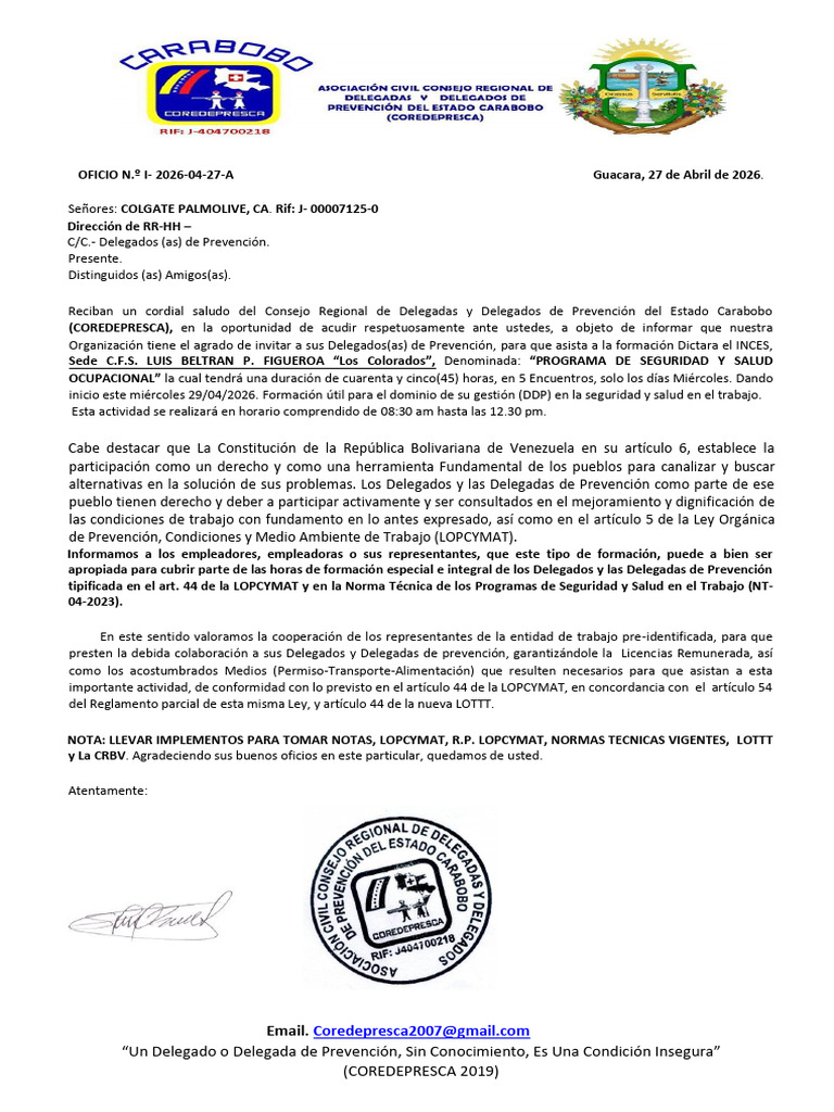 Invitacion Formacion Psso Inces . Colgate | PDF | Gobierno
