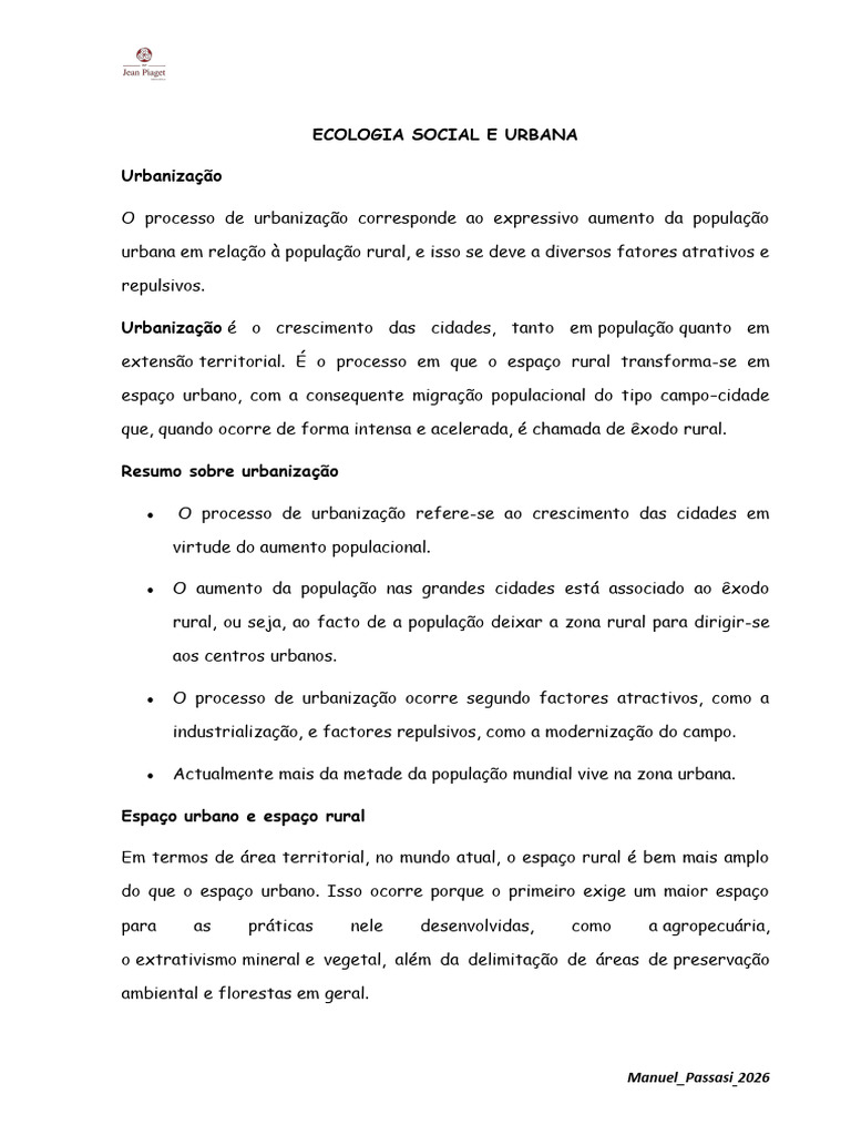 Texto_Ecologia_Social_e_Urbana | PDF | Urbanização | Cidade