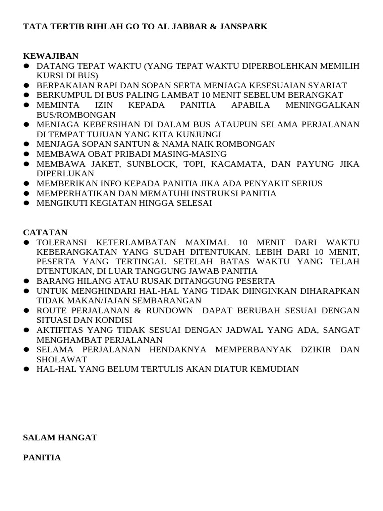 Tata Tertib Rihlah Al Jabbar-janspark | PDF