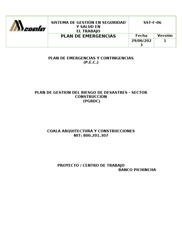 SST-F-06 Plan de Emergencias | PDF | Riesgo | Valores