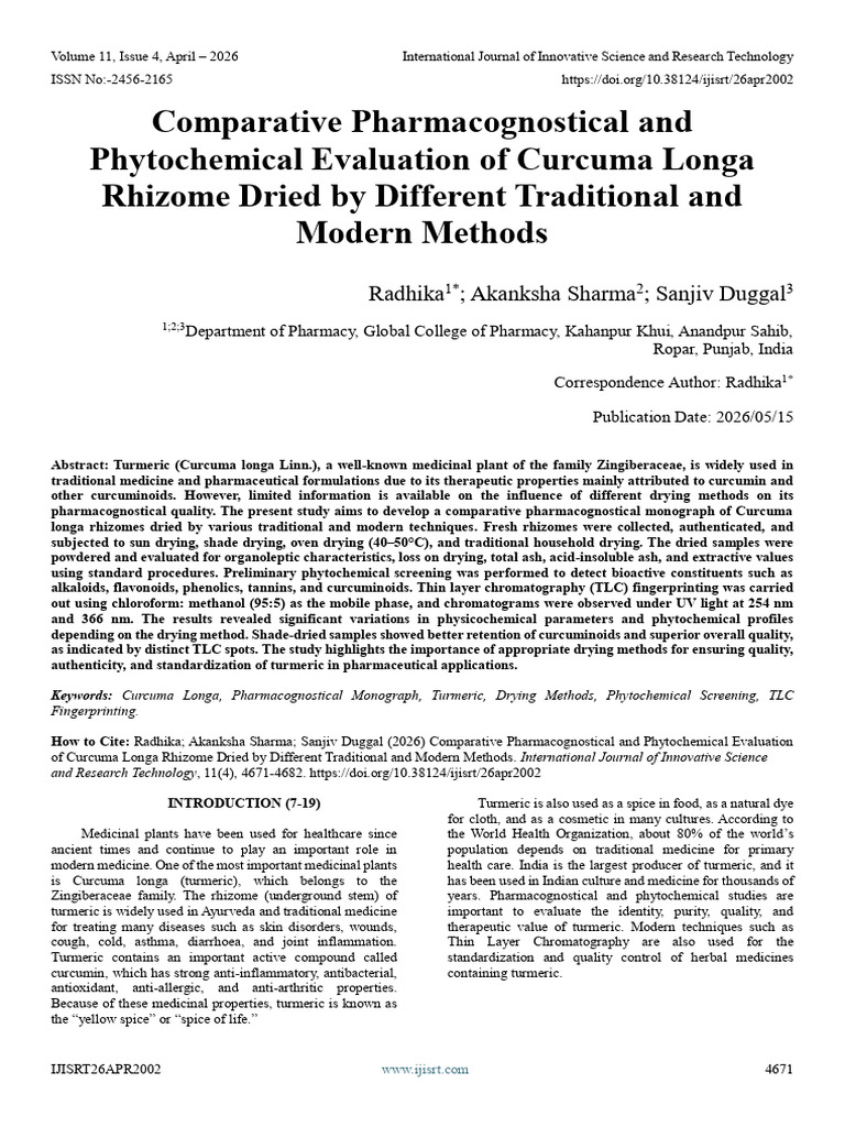 Comparative Pharmacognostical and Phytochemical Evaluation of Curcuma ...