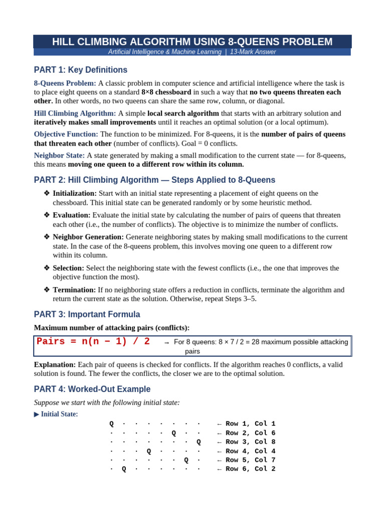 Hill Climbing 13Mark Answer | PDF | Mathematical Optimization ...