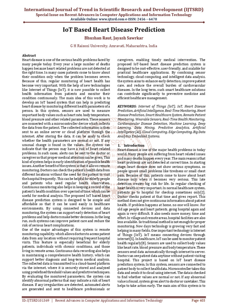 IoT Based Heart Disease Prediction | PDF | Monitoring (Medicine ...