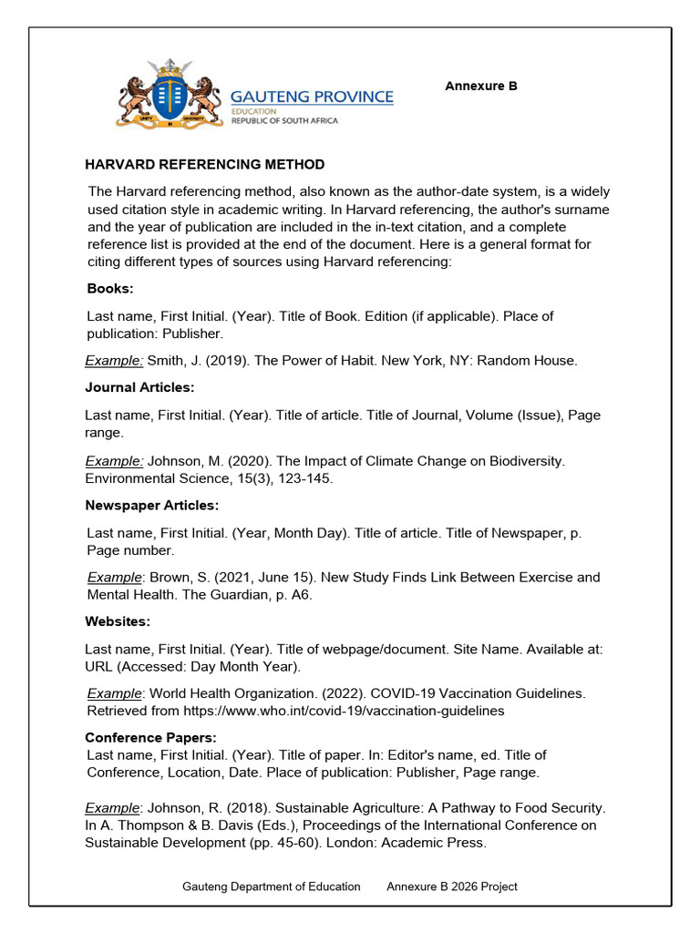 4. 2026 Grade 12 Annexure B - Harvard Referencing Method | PDF | Thesis ...