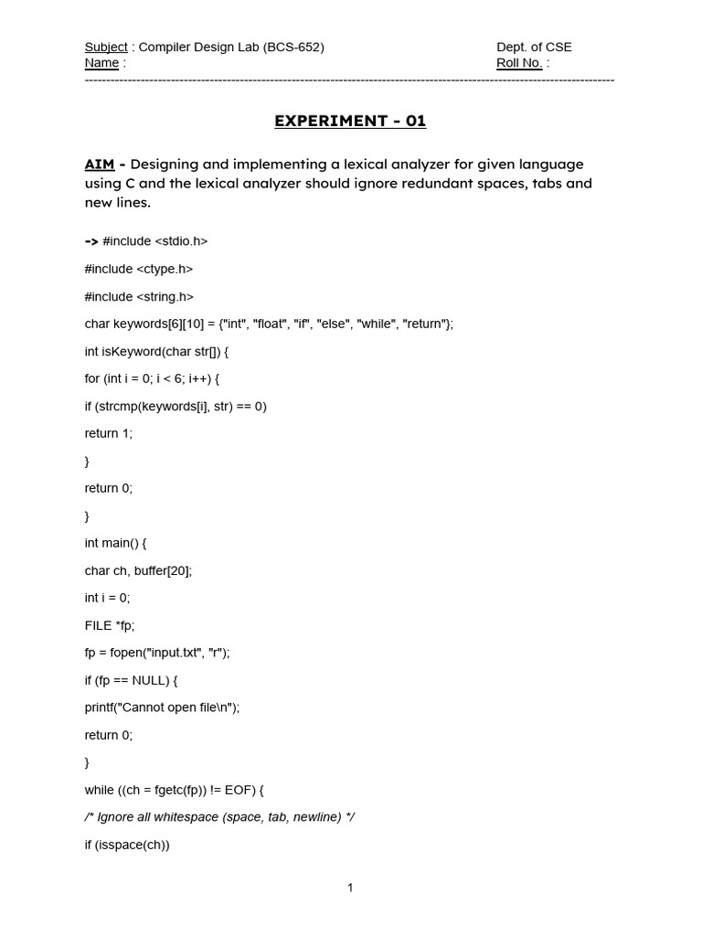 Compiler Design Lab File (4) | PDF | Parsing | Computer Program