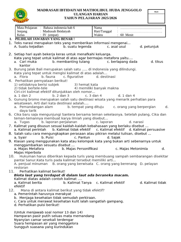 Bahasa Indonesia Kls 4 Sem 2 Bab 6 Satu Titik (1) | PDF