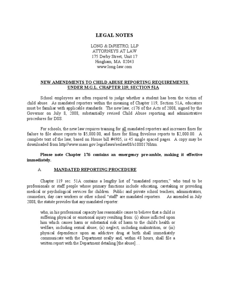 Child Abuse Reporting Amendments Overview | PDF | Hearsay | Child Neglect