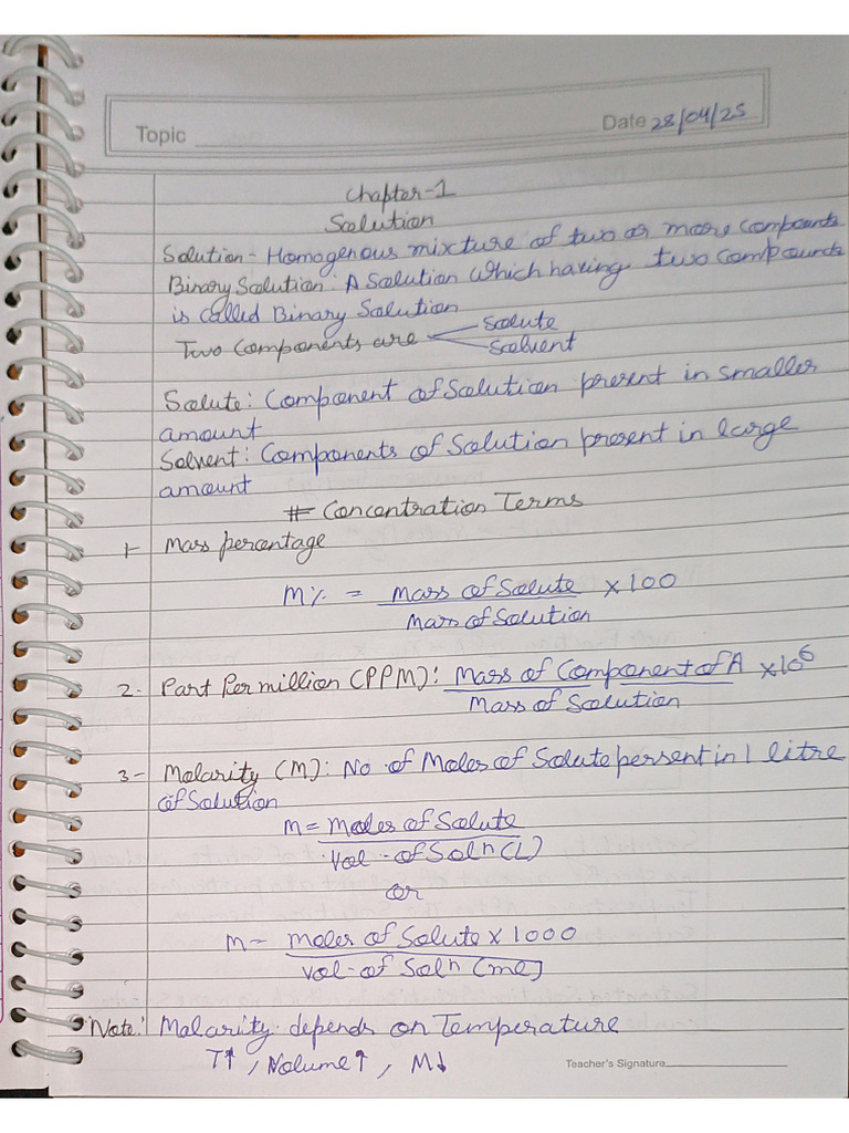 Chapter 1 Physical Chemistry Solution Handwritten Notes by Owner | PDF