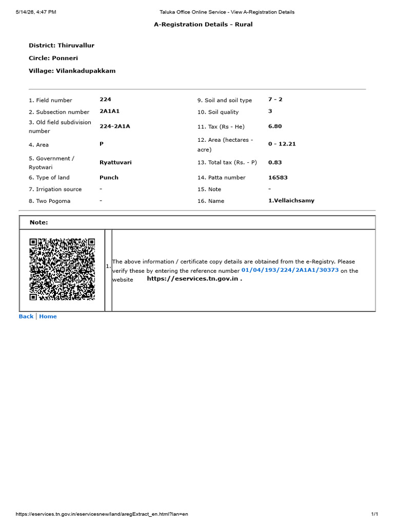 Villaiswamy 224 a Registor | PDF
