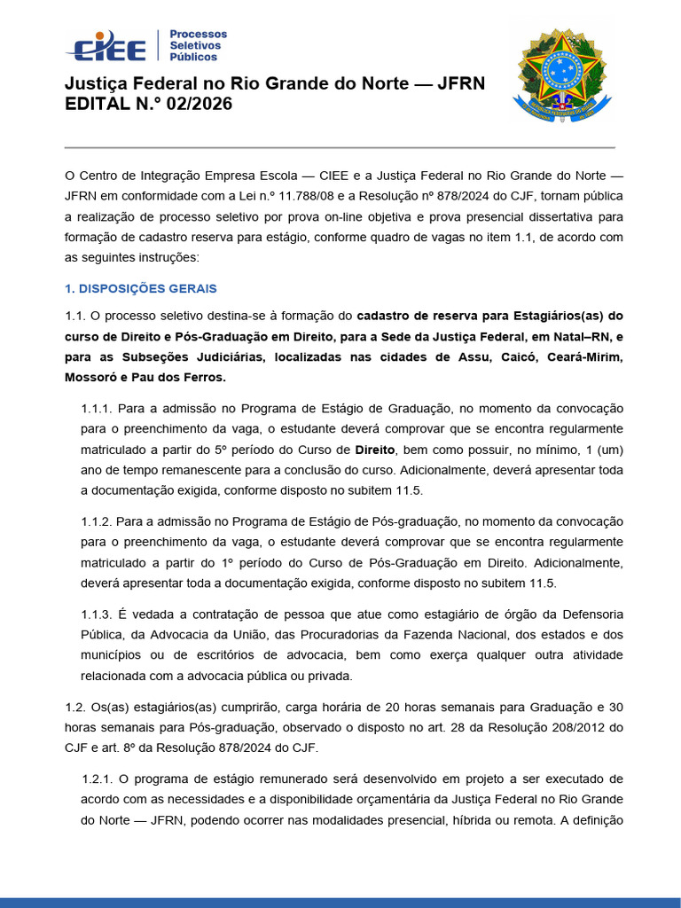 Justiça Federal No Rio Grande Do Norte - JFRN Edital 02 - 2026 | PDF ...
