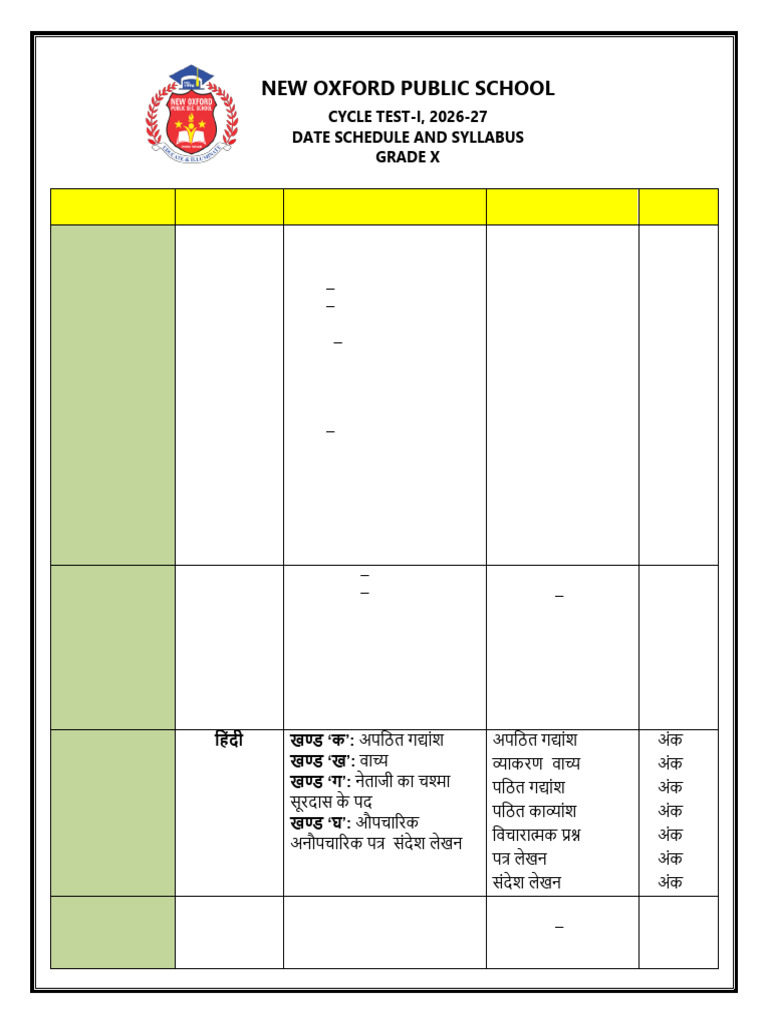 Grade X Cycle Test I 2026 - 27 | PDF