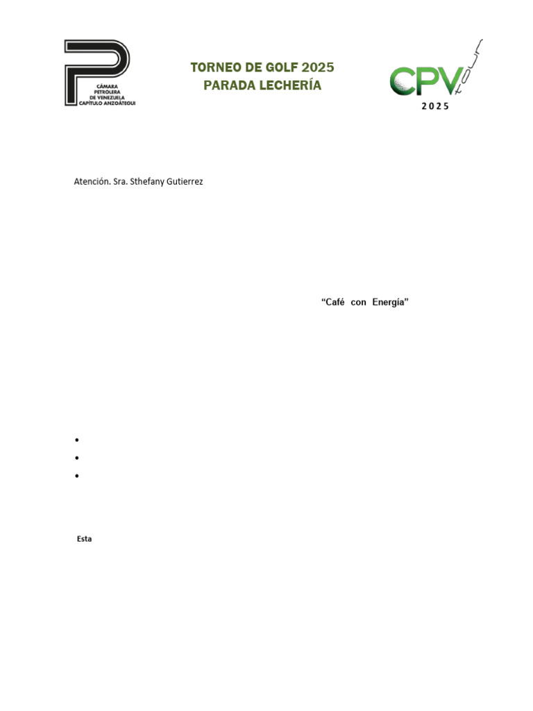 Carta Invitación Patrocinio Golf 2025. PETRO RORAIMA | PDF