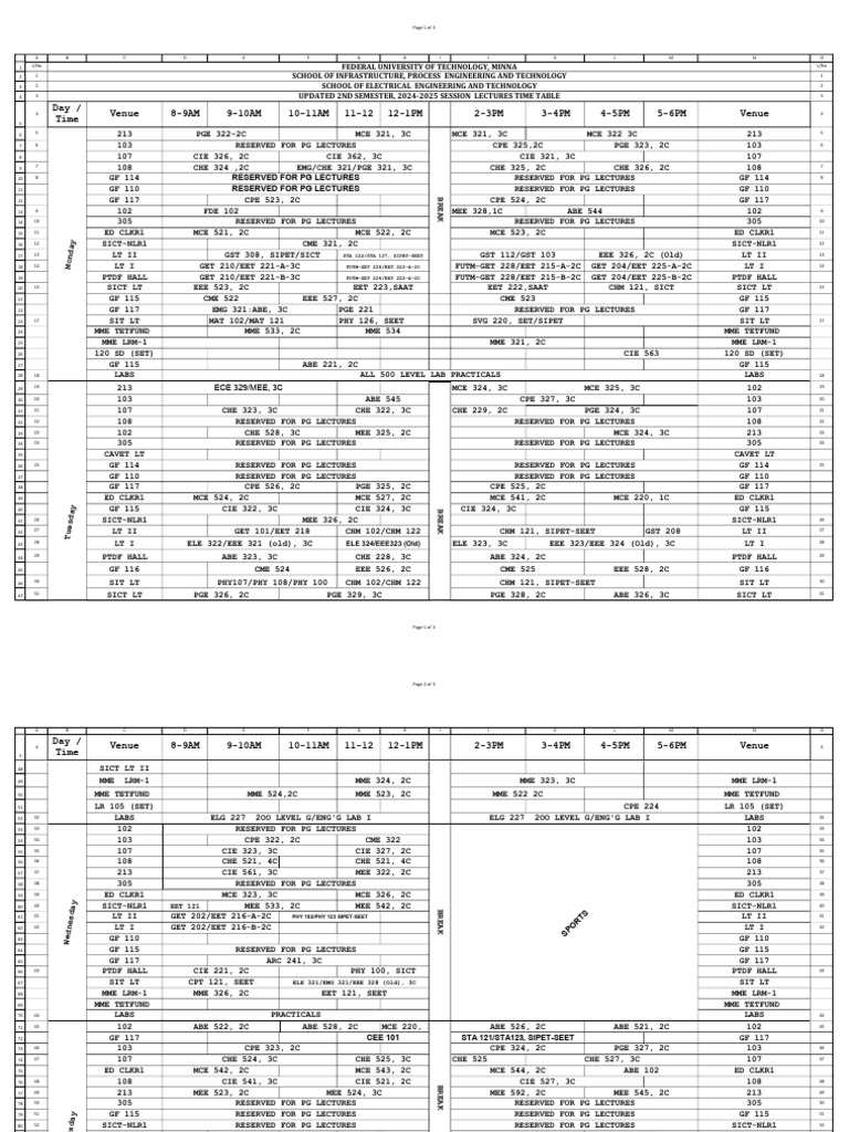 Updated SIPET SEET Second Semester 2024 2025 Lectures TimeTable. | PDF