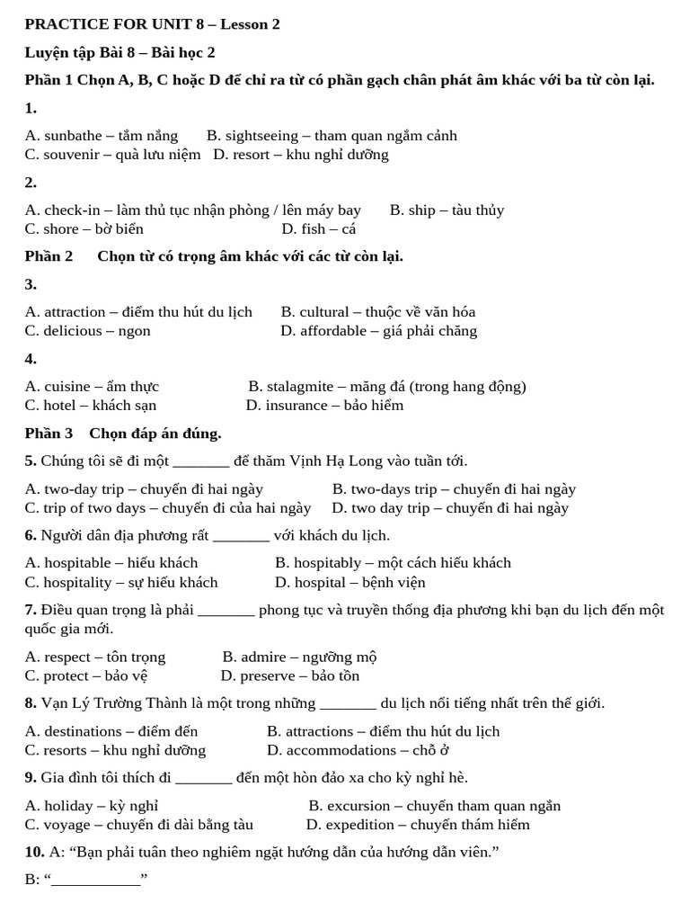 PRACTICE FOR UNIT 8 | PDF
