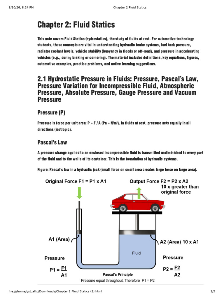 Chapter 2 Fluid Statics - Jupyter Notebook | PDF | Pressure | Pressure ...