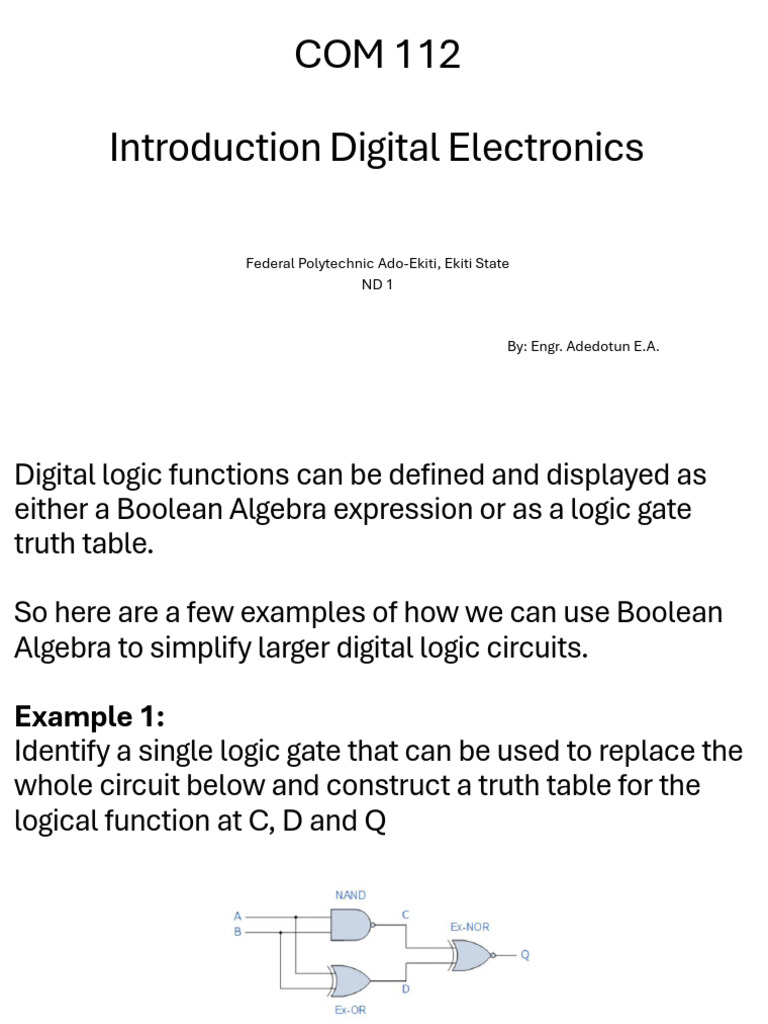 COM 112 Note 1 | PDF | Logic Gate | Boolean Algebra