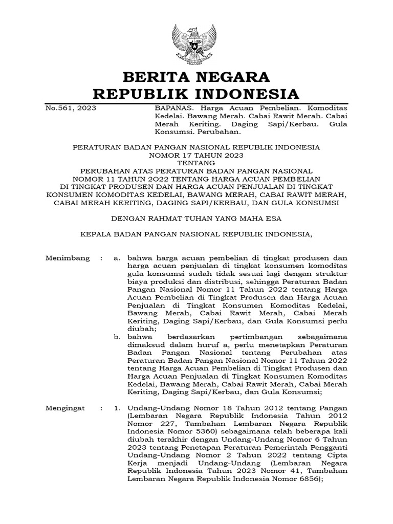 Peraturan Badan Pangan 17 Tahun 2023 Tentang PerHAP | PDF