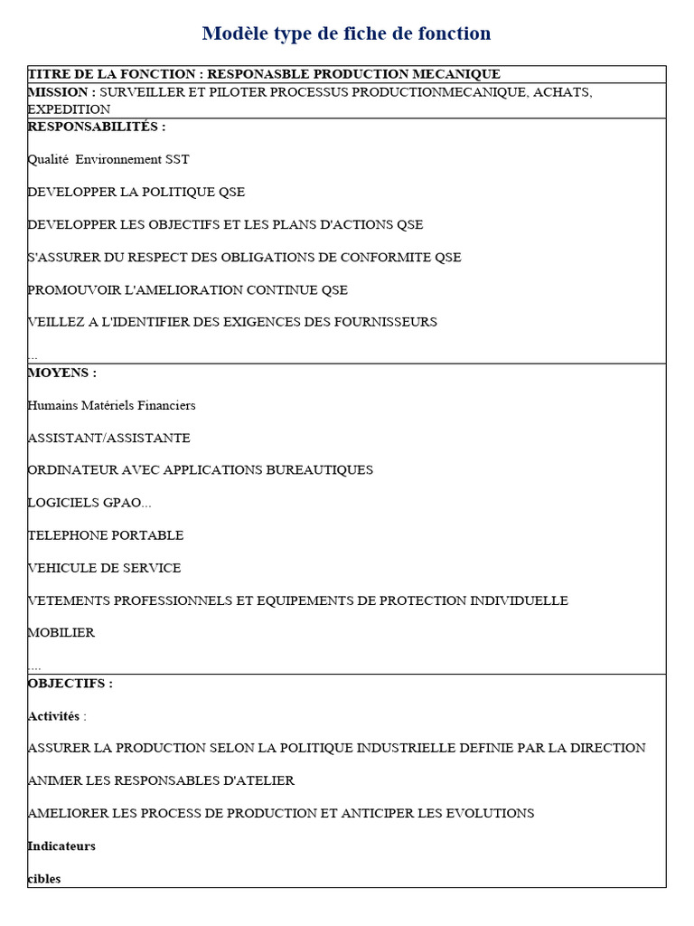 Module SMI QHSE Exemples Modèles Fiche Fonction-Fiche D'identité ...