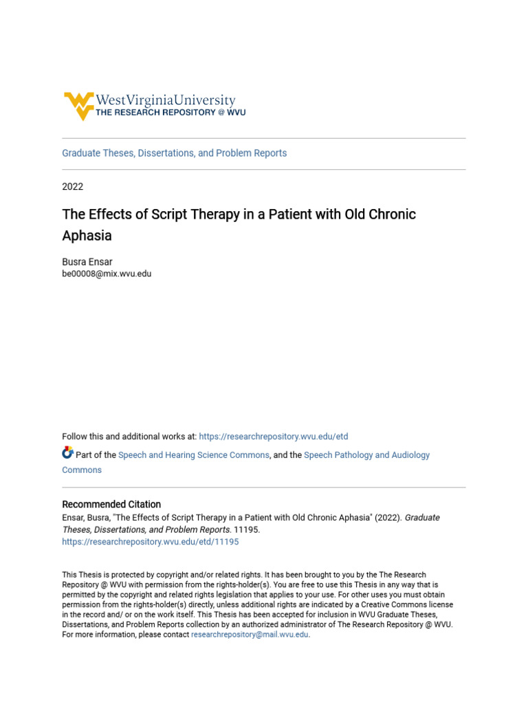 The Effects of Script Therapy in a Patient With Old Chronic Aphas | PDF ...