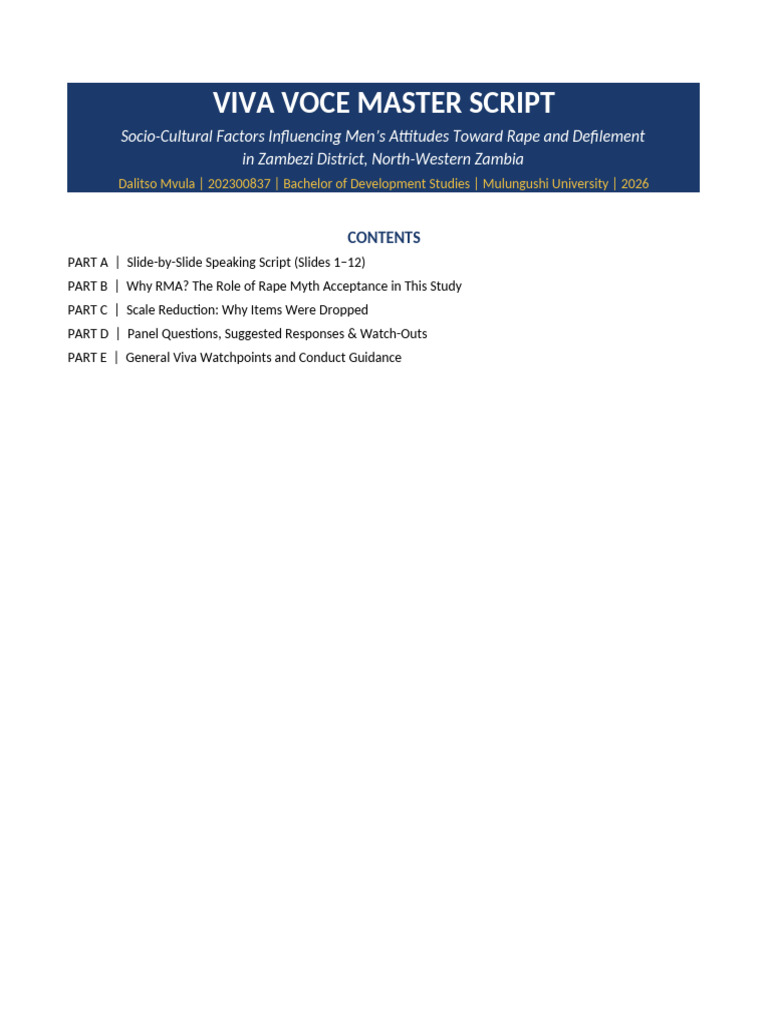 Dalitso Mvula Viva Master Script | PDF