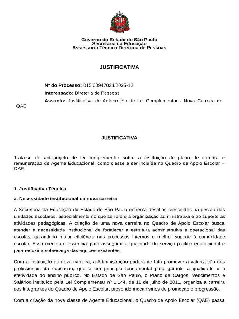 Minuta Nova Carreira QAE Com Justificativa | PDF | Educação Especial ...