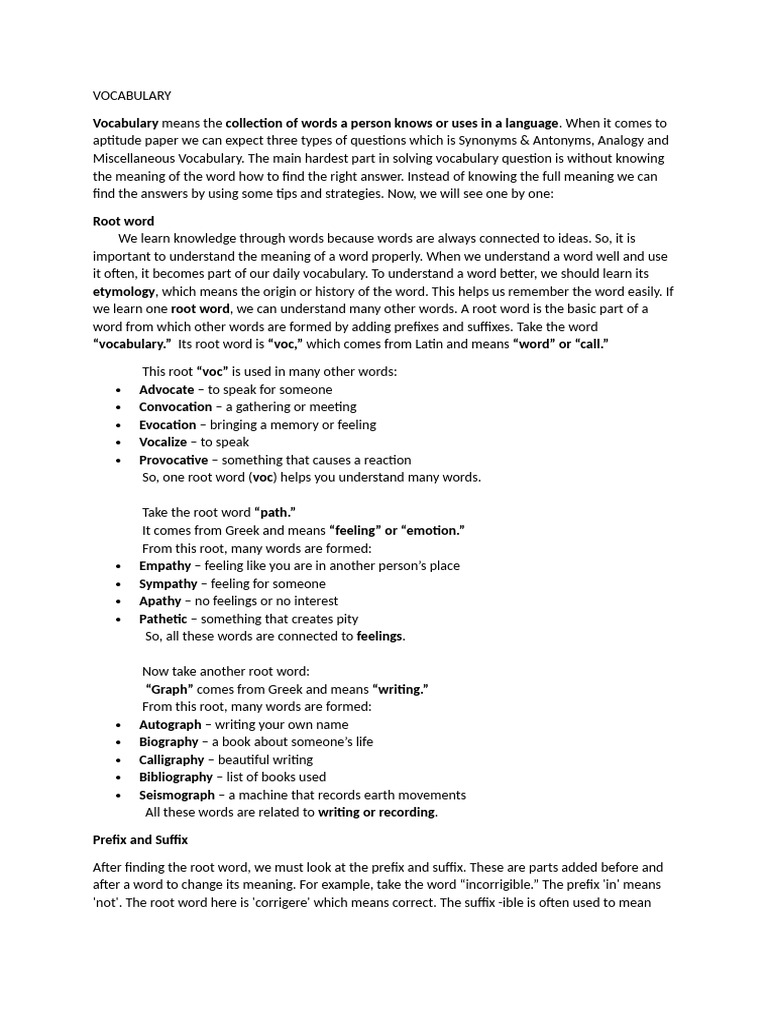 Vocabulary Notes | PDF