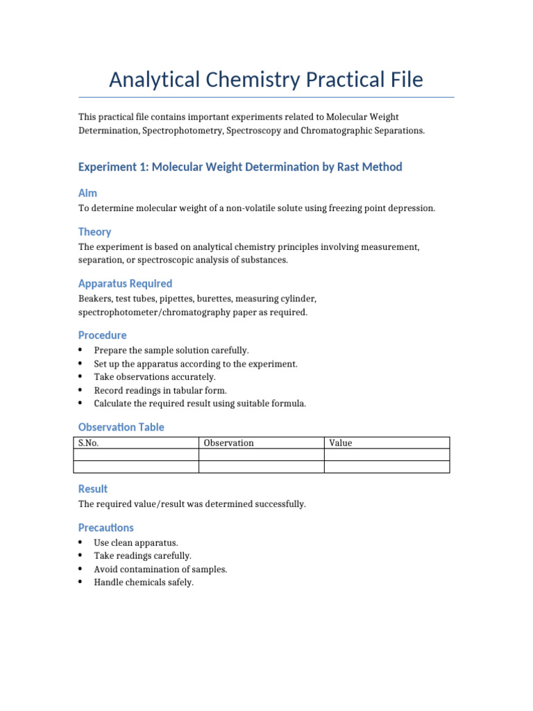 Analytical Chemistry Practical File-1 | PDF | Spectrophotometry ...