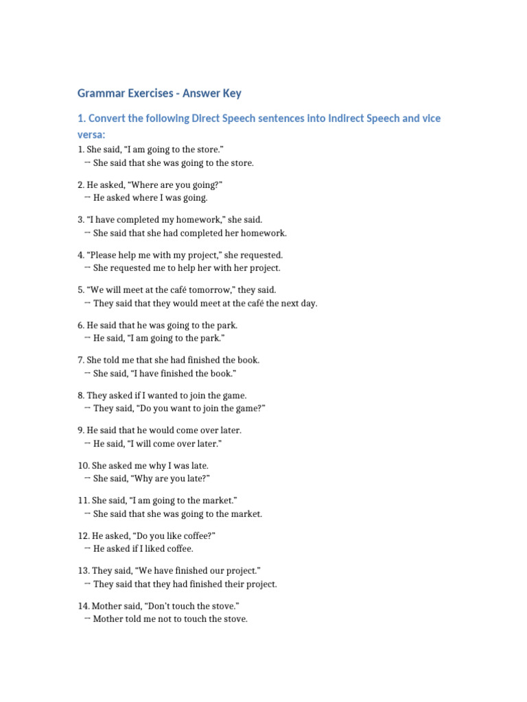Grammar Exercises Answers | PDF