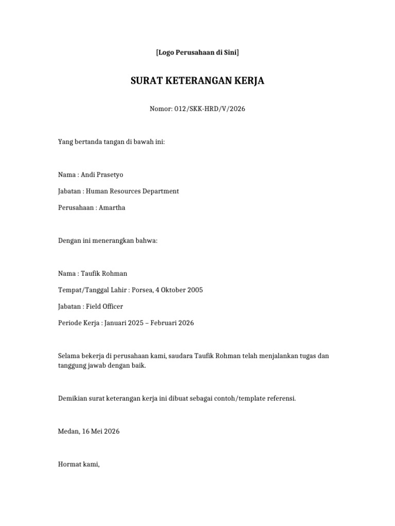 Contoh Paklaring Template | PDF