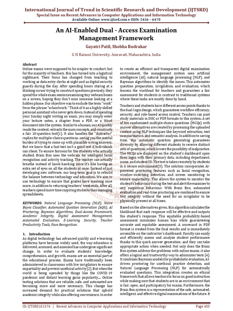An AI Enabled Dual Access Examination Management Framework | PDF ...