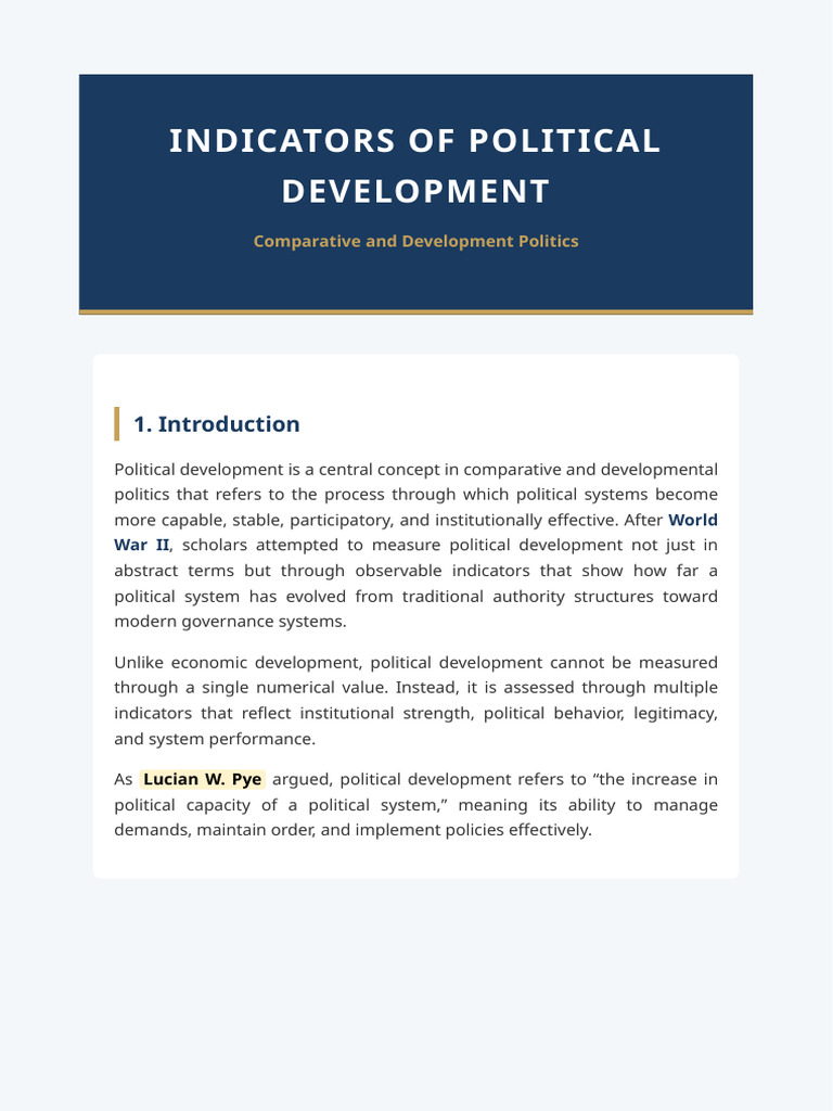 Political Development Indicators | PDF | Institution | Governance