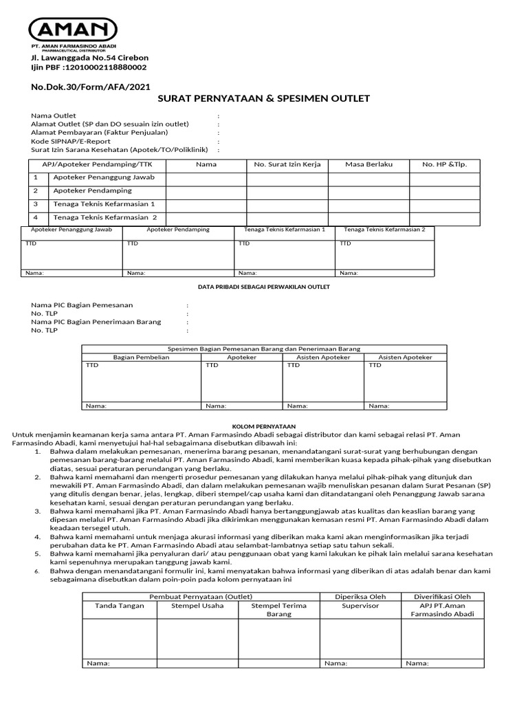 30. Form Specimen Outlet | PDF