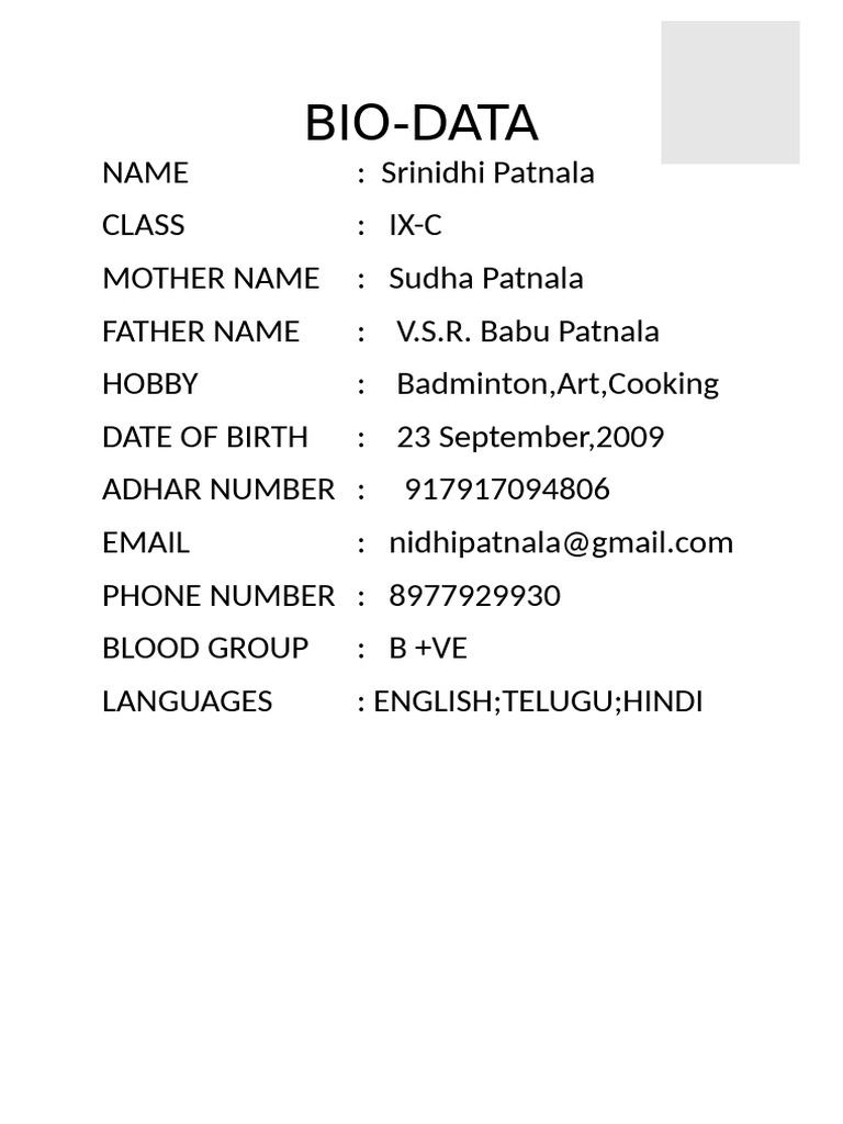 Bio Data | PDF