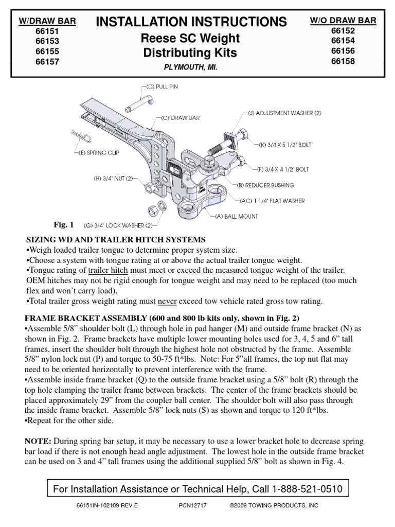 Reese SC Weight Distributing Hitch n66155 Trailer (Vehicle) Nut