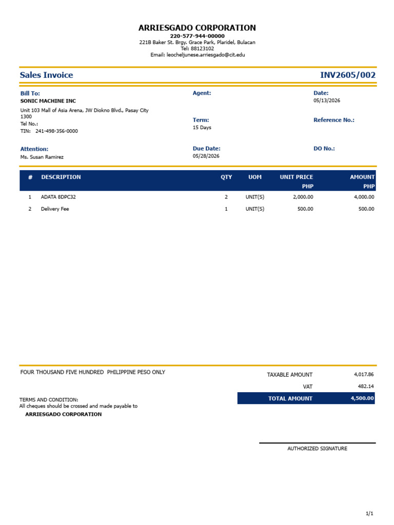 Sonic Machine Inc-Inv2605002 | PDF | Payments | Government Finances