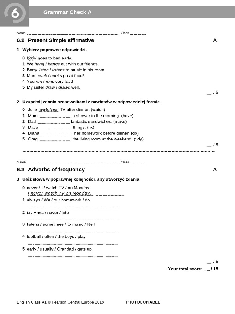 ECA1 Tests Grammar Check 6A New2018 | PDF