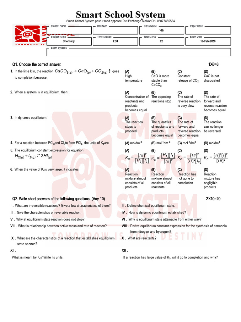 Smart Test Solution - V10chem | PDF | Chemical Equilibrium | Chemical ...