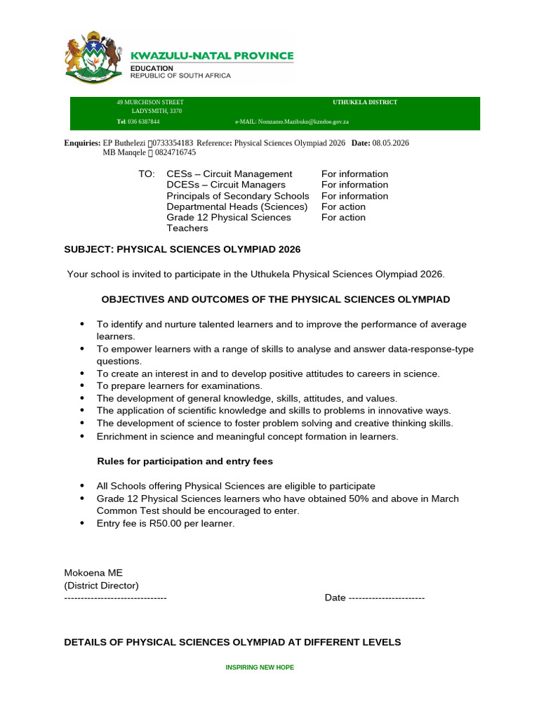 Phsc Circular for Olympiad 2026 | PDF | Chemistry | Electrochemistry