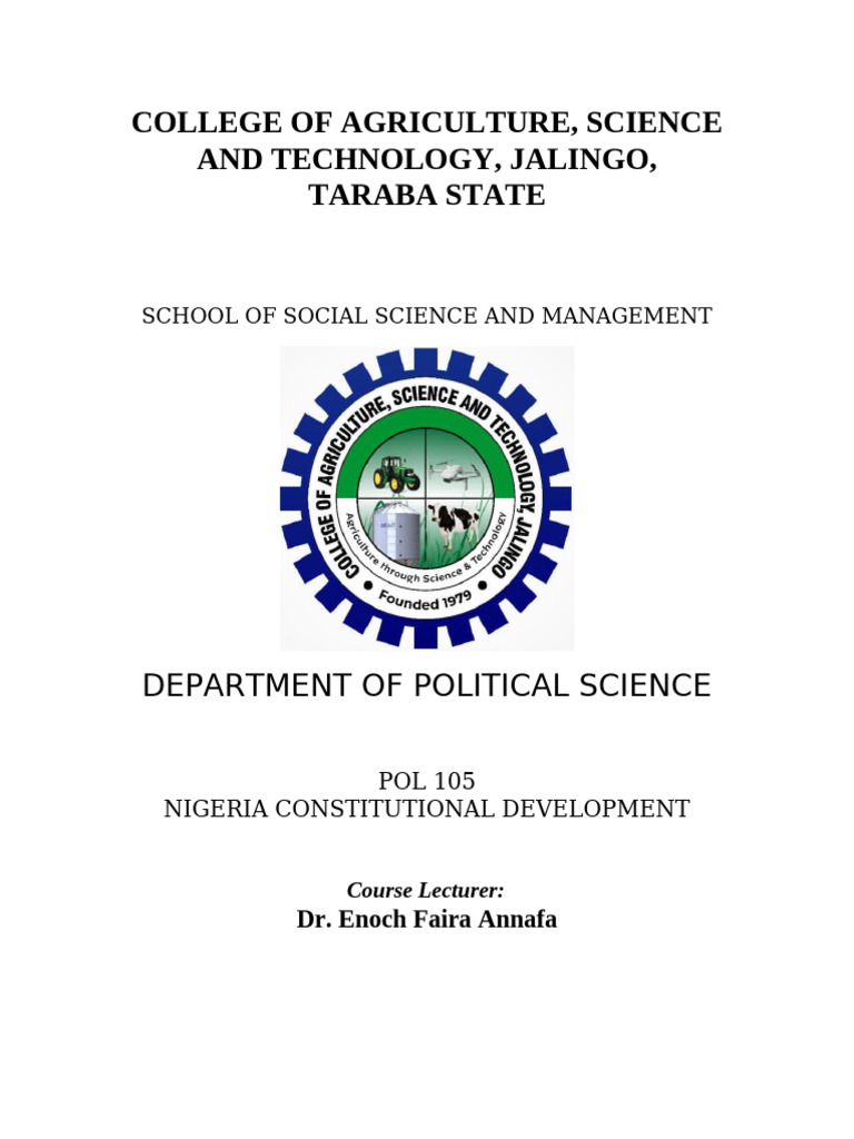POL 105 - NIGERIA CONSTITUTIONAL DEVELOPMENT (1) | PDF | Constitution ...