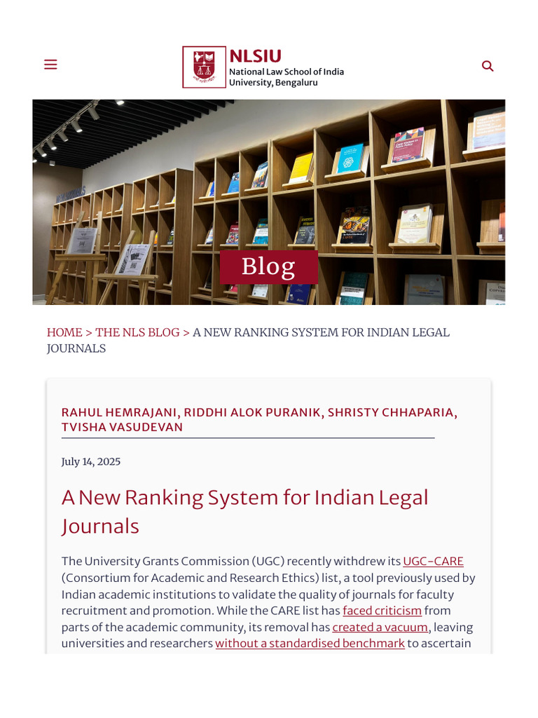 A New Ranking System for Indian Legal Journals - National Law School of ...