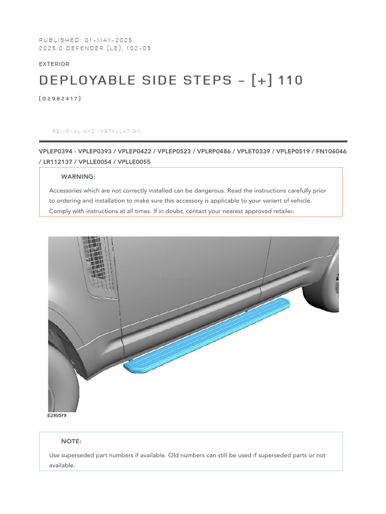 Removal and Installation Procedure For Deployable Side Step DEFENDER ...