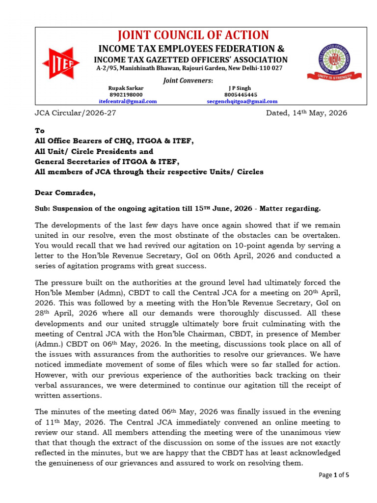 JCA Circular 14th May 2026 | PDF | Government