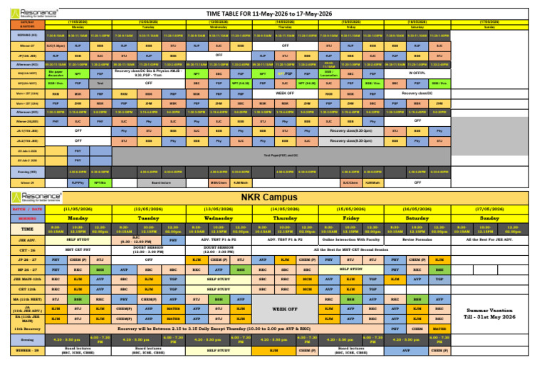 Time - Table - Yccp - 11th May To 17th May 2026 | PDF | Student ...