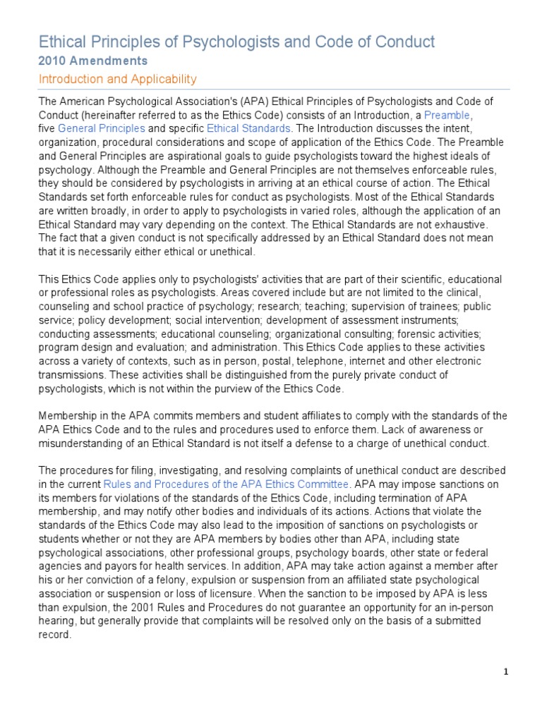 APA Code of Ethics | PDF | Informed Consent | American Psychological ...