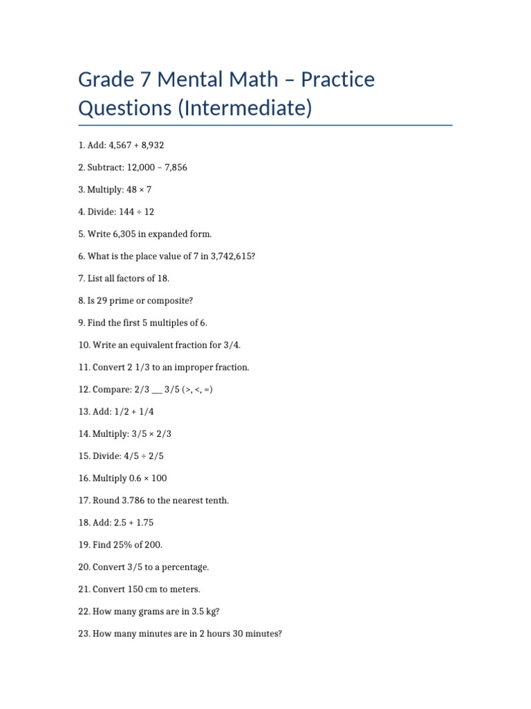 Grade7 Math Practice Questions-7 | PDF