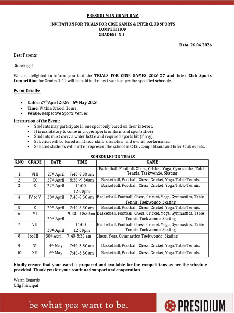Cbse & Inter Club Sports Trials - 2026 | PDF | Summer Olympic Sports ...