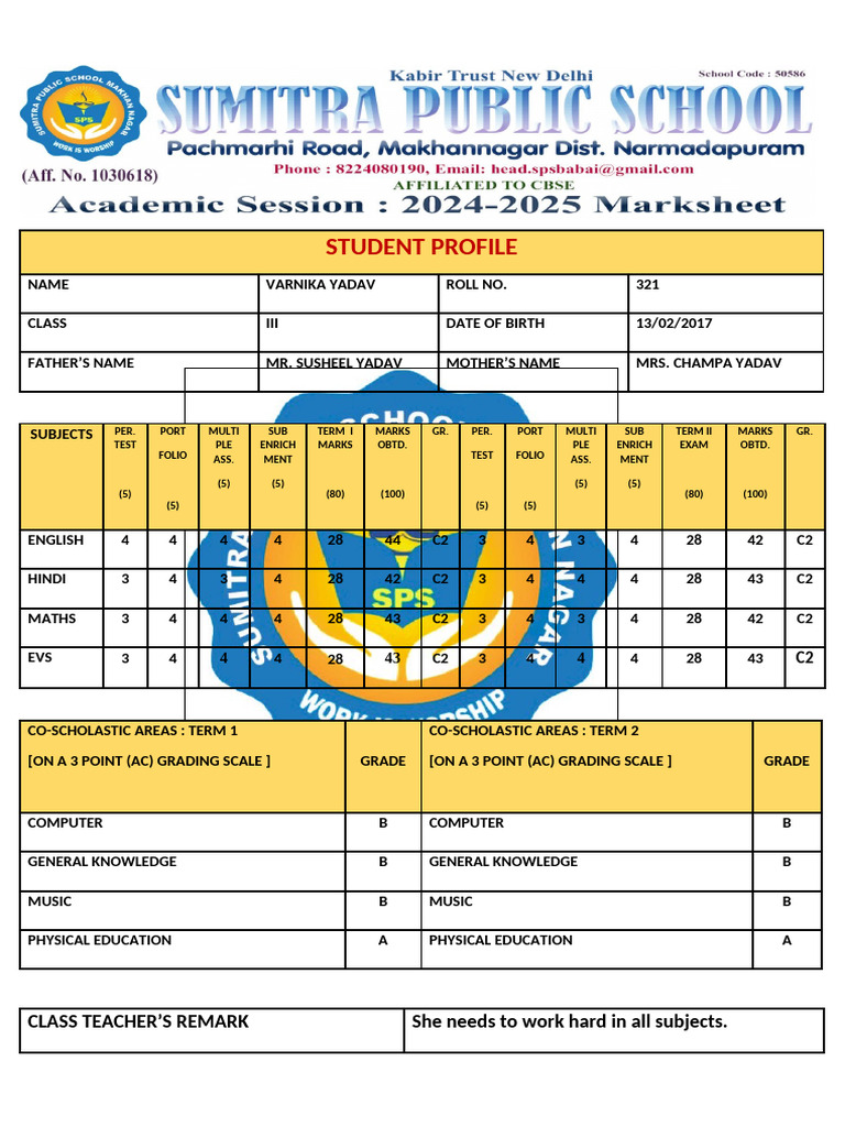 Class 3 to 5th Marksheet | PDF