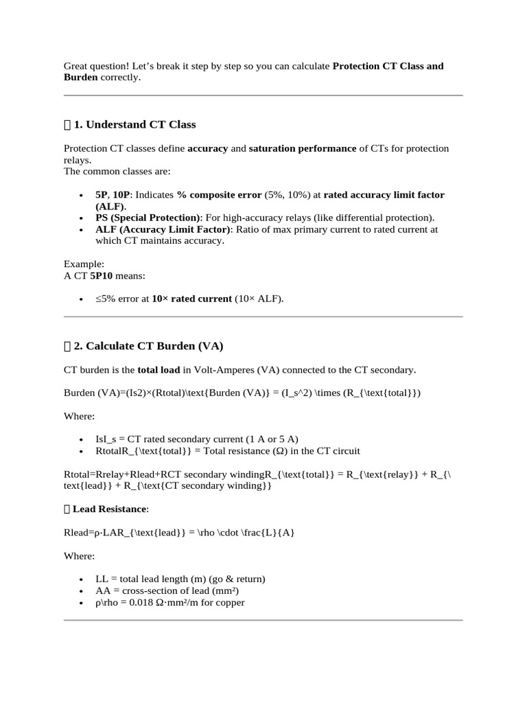 Protection Class CT Sizing | PDF