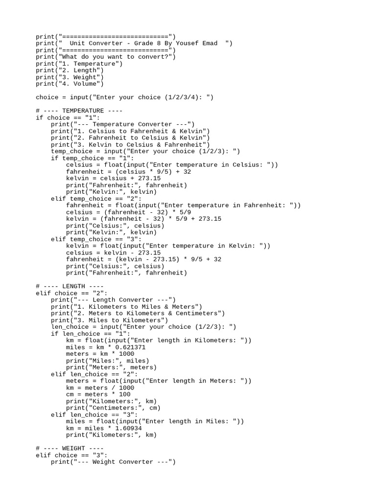 UNIT CONVERTOR GRADE 8 PROJECT | PDF | Fahrenheit | Ounce