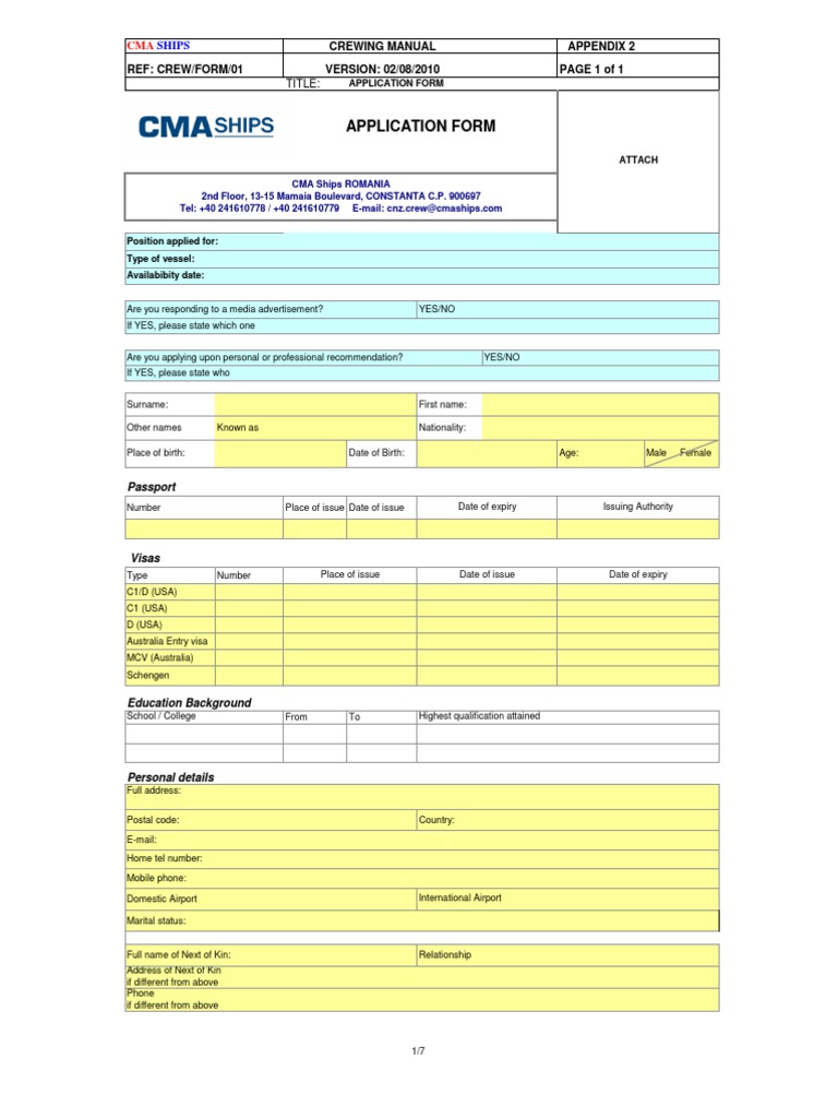 Crew Application Form for CMA Ships | PDF | Oil Tanker | Simulation